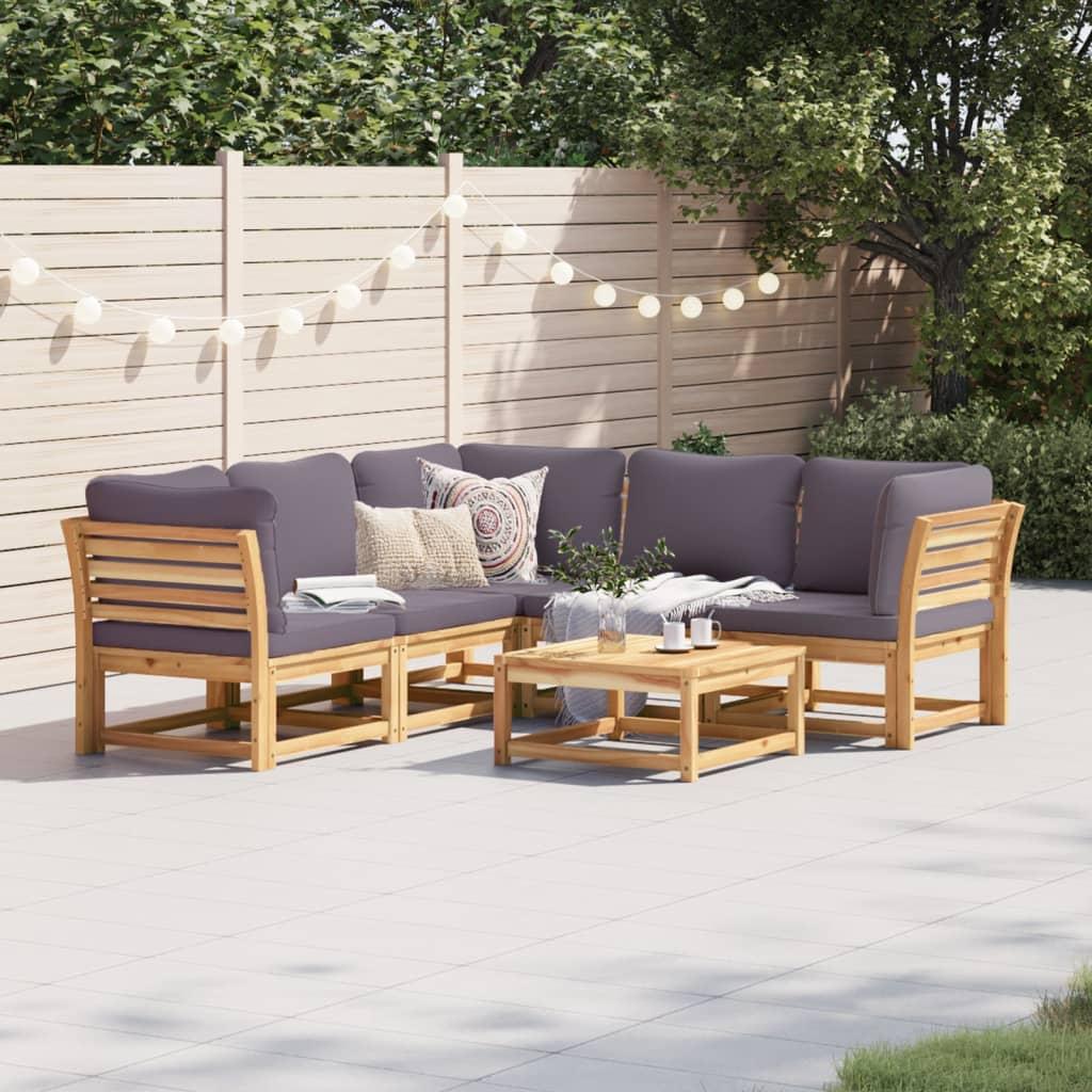 6 Piece Garden Lounge Set with Cushions Solid Wood Acacia