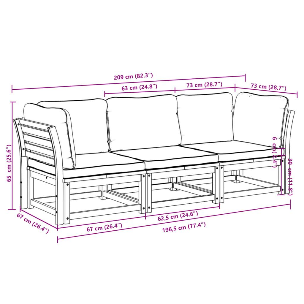 3 Piece Garden Lounge Set with Cushions Solid Wood Acacia