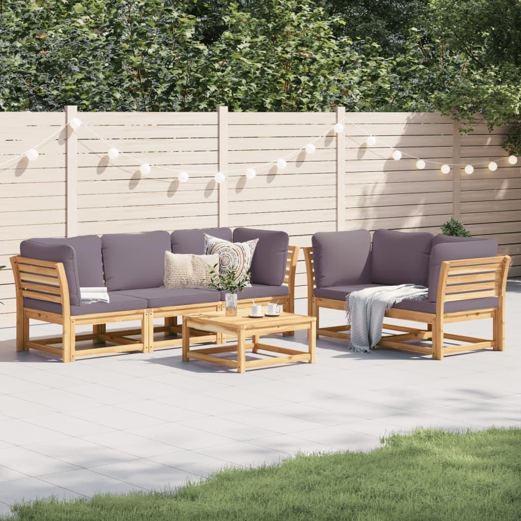 6 Piece Garden Lounge Set with Cushions Solid Wood Acacia