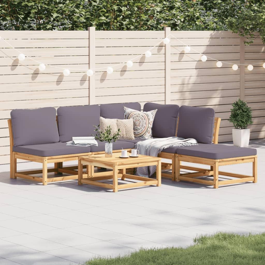 6 Piece Garden Lounge Set with Cushions Solid Wood Acacia