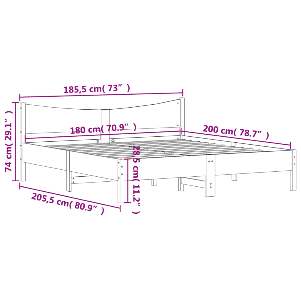 Bed Frame without Mattress 183x203 cm King Solid Wood Pine