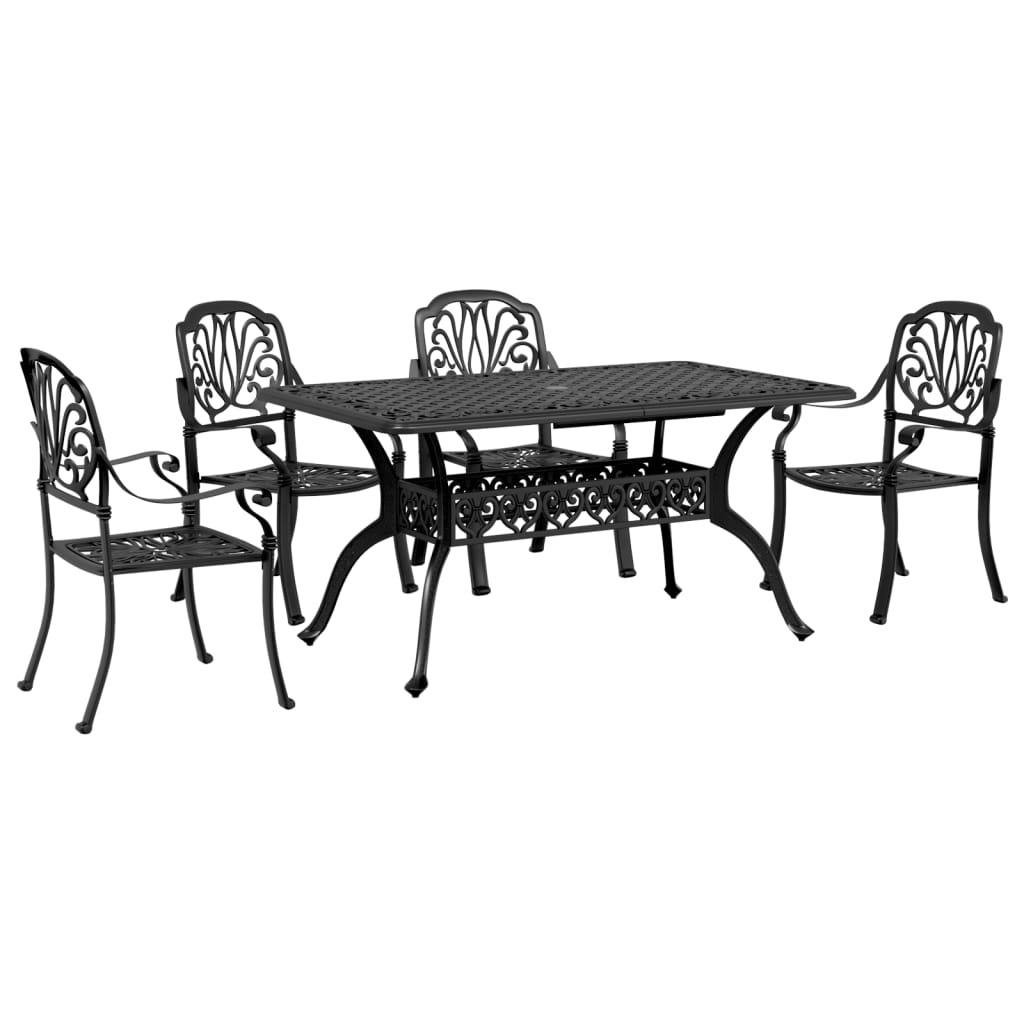 5 Piece Garden Dining Set Black Cast Aluminium