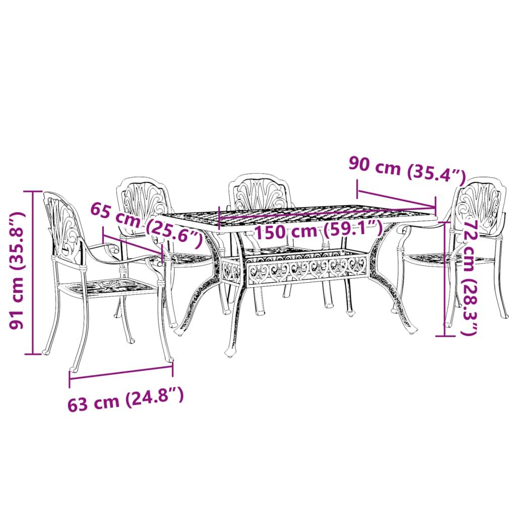 5 Piece Garden Dining Set Black Cast Aluminium