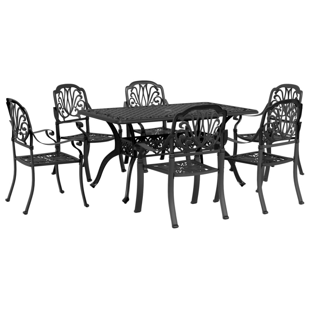 7 Piece Garden Dining Set Black Cast Aluminium