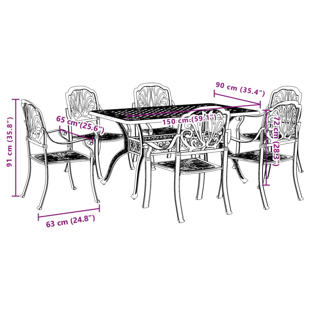 7 Piece Garden Dining Set White Cast Aluminium