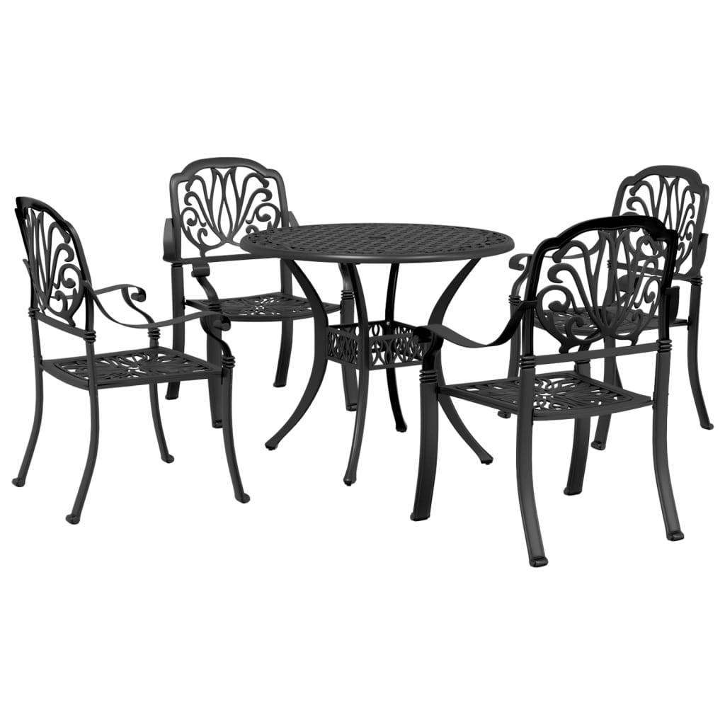 5 Piece Garden Dining Set Black Cast Aluminium