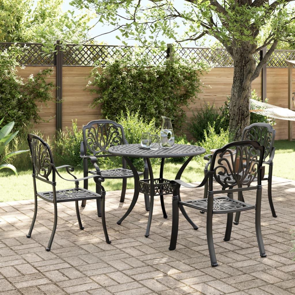 5 Piece Garden Dining Set Black Cast Aluminium