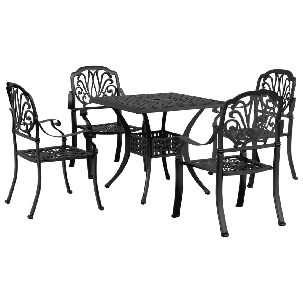 5 Piece Garden Dining Set Black Cast Aluminium