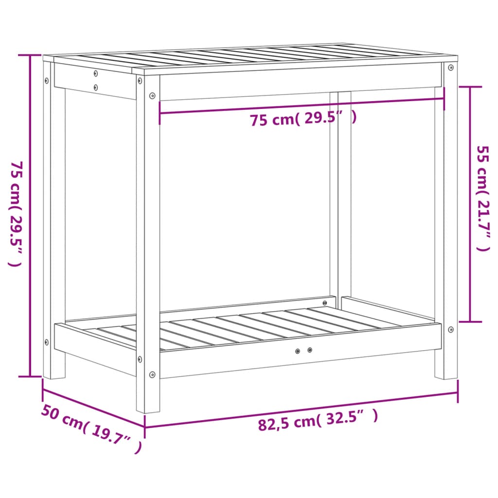 Potting Table with Shelf 82.5x50x75 cm Solid Wood Pine