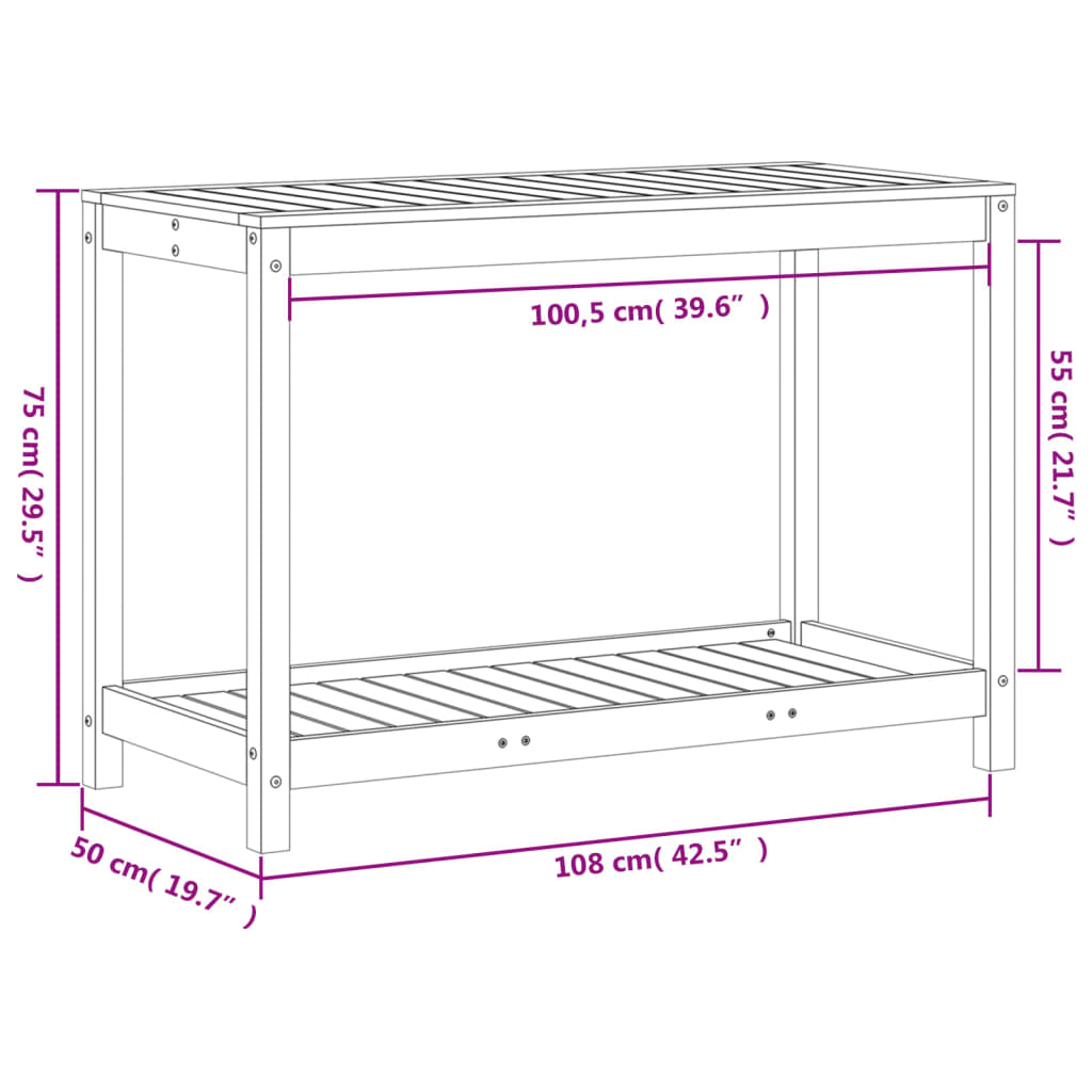 Potting Table with Shelf 108x50x75 cm Solid Wood Douglas