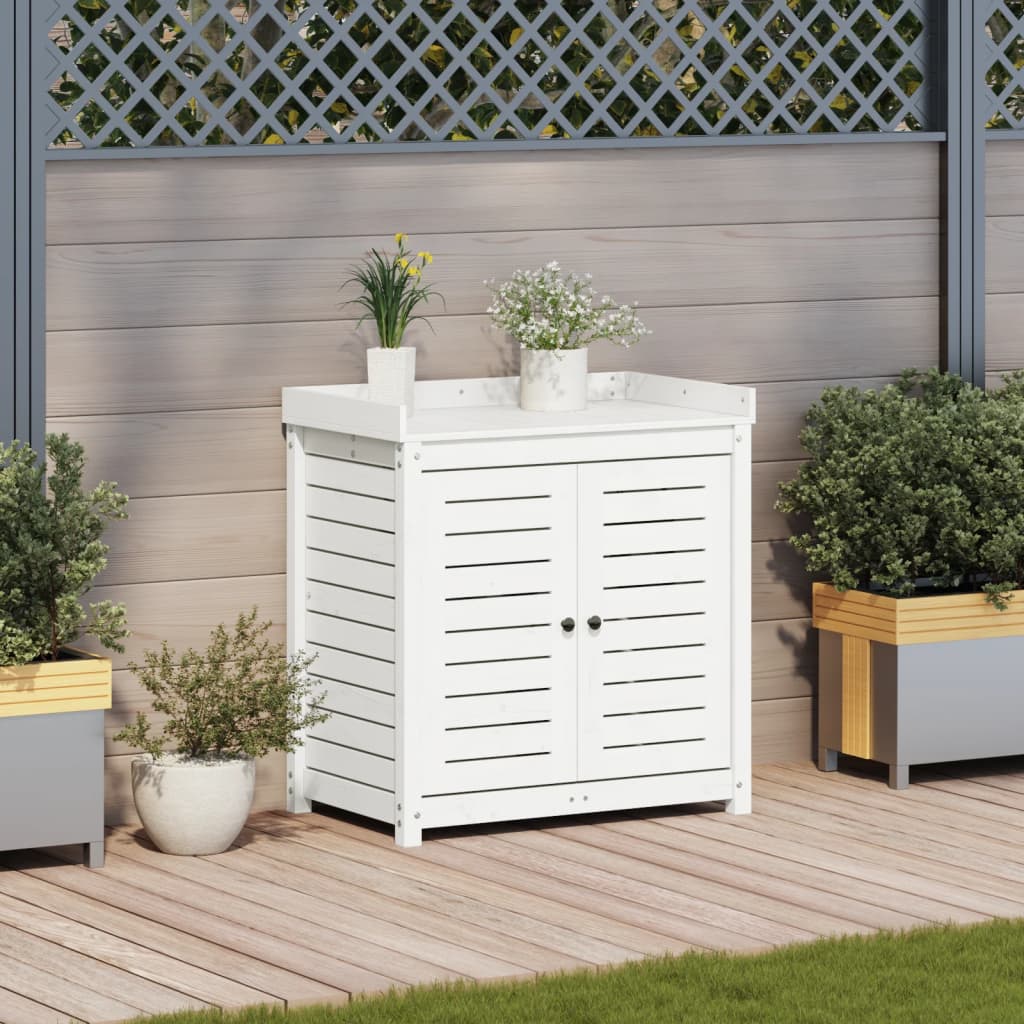 Potting Table with Shelves White 82.5x50x86.5 cm Solid Wood Pine