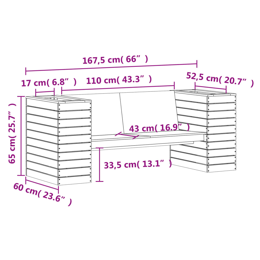 Planter Bench 167.5x60x65 cm Solid Wood Pine