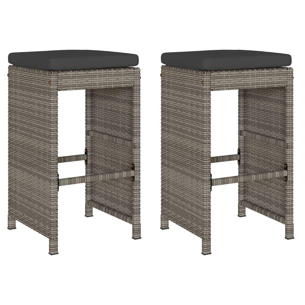 Garden Bar Stools with Cushions 2 pcs Grey Poly Rattan