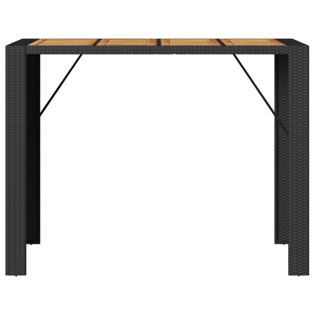 Garden Bar Table with Acacia Wood Top Black 145x80x110 cm Poly Rattan