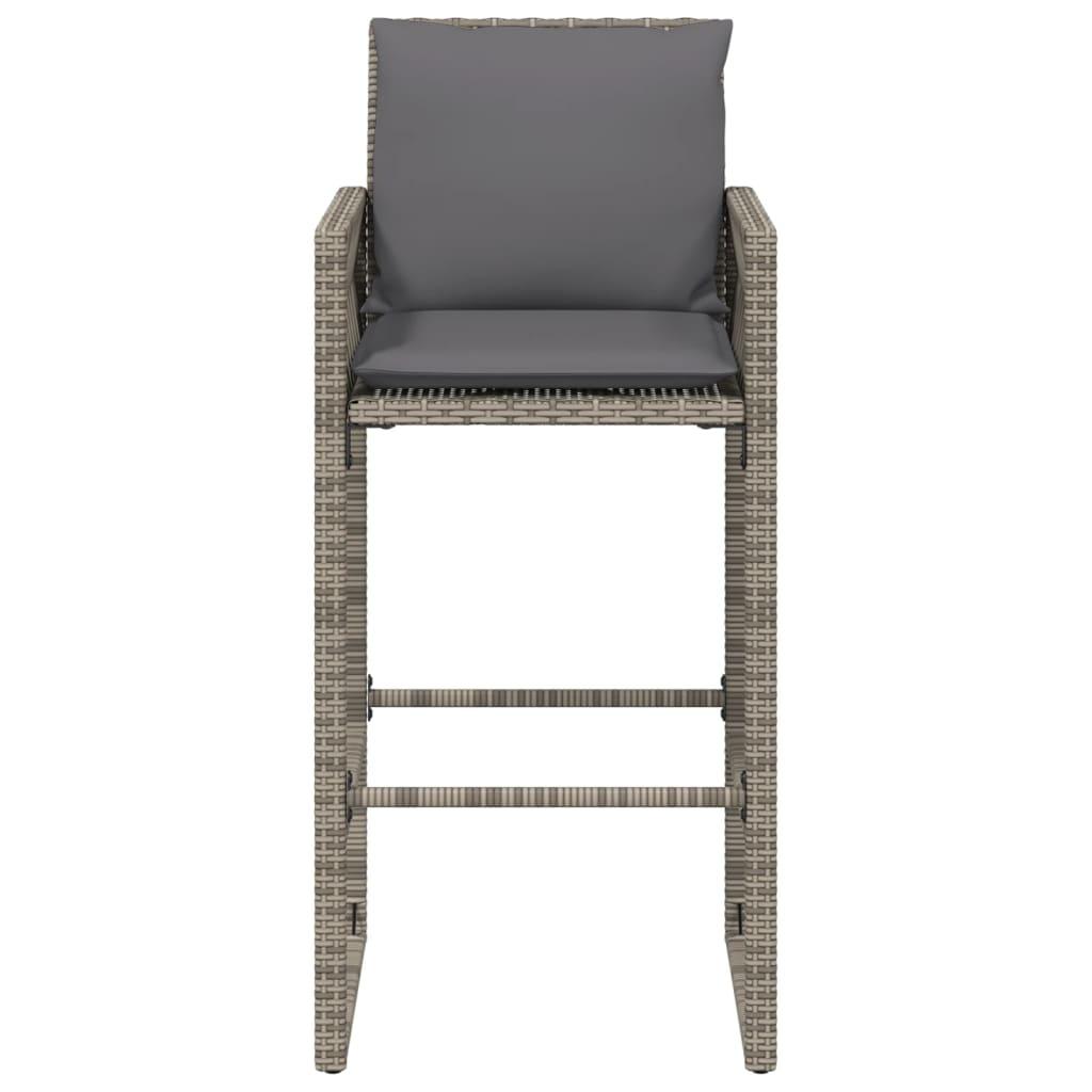 Garden Bar Stools with Cushions 2 pcs Grey Poly Rattan