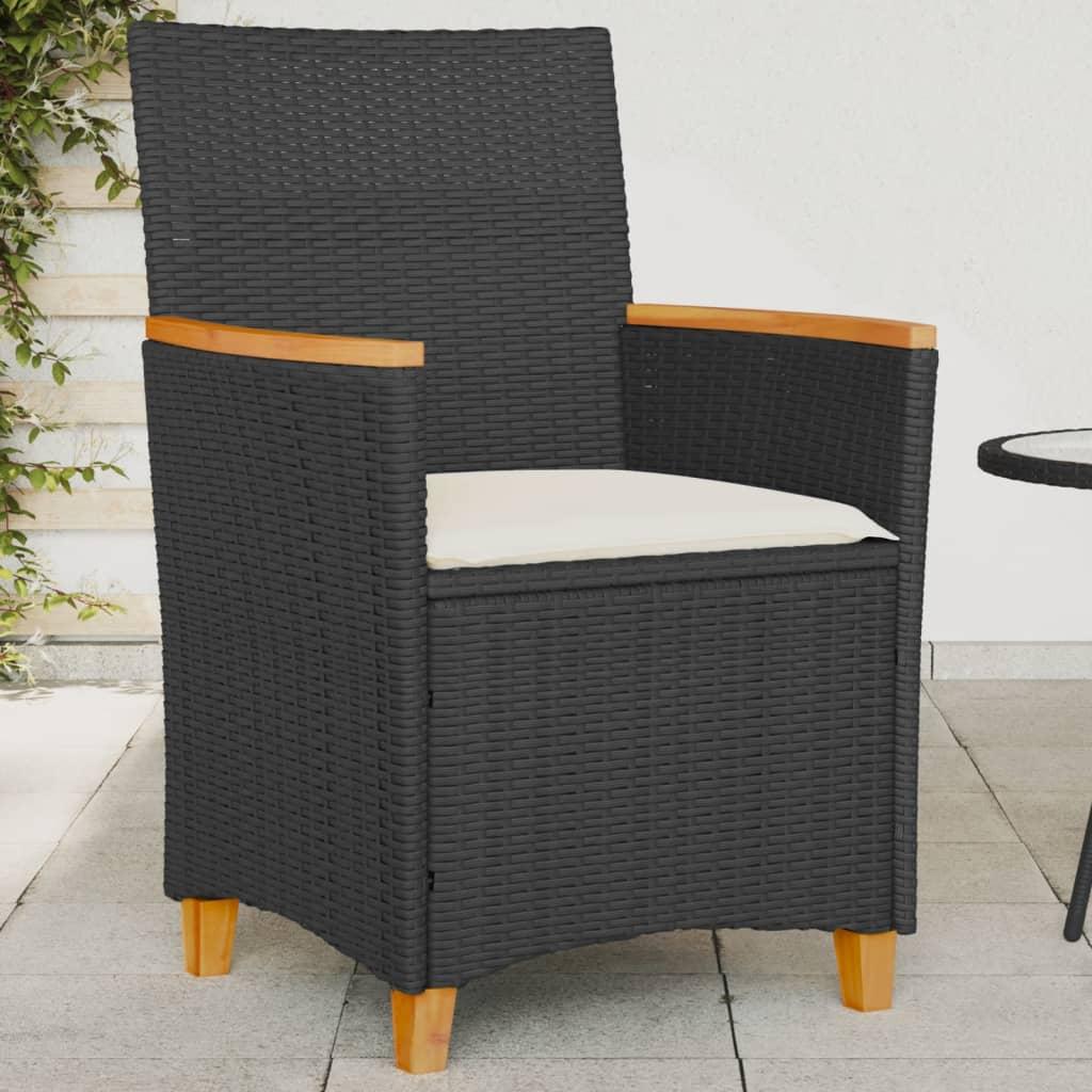 Garden Chairs with Cushions 2 pcs Black Poly Rattan&amp;Solid Wood