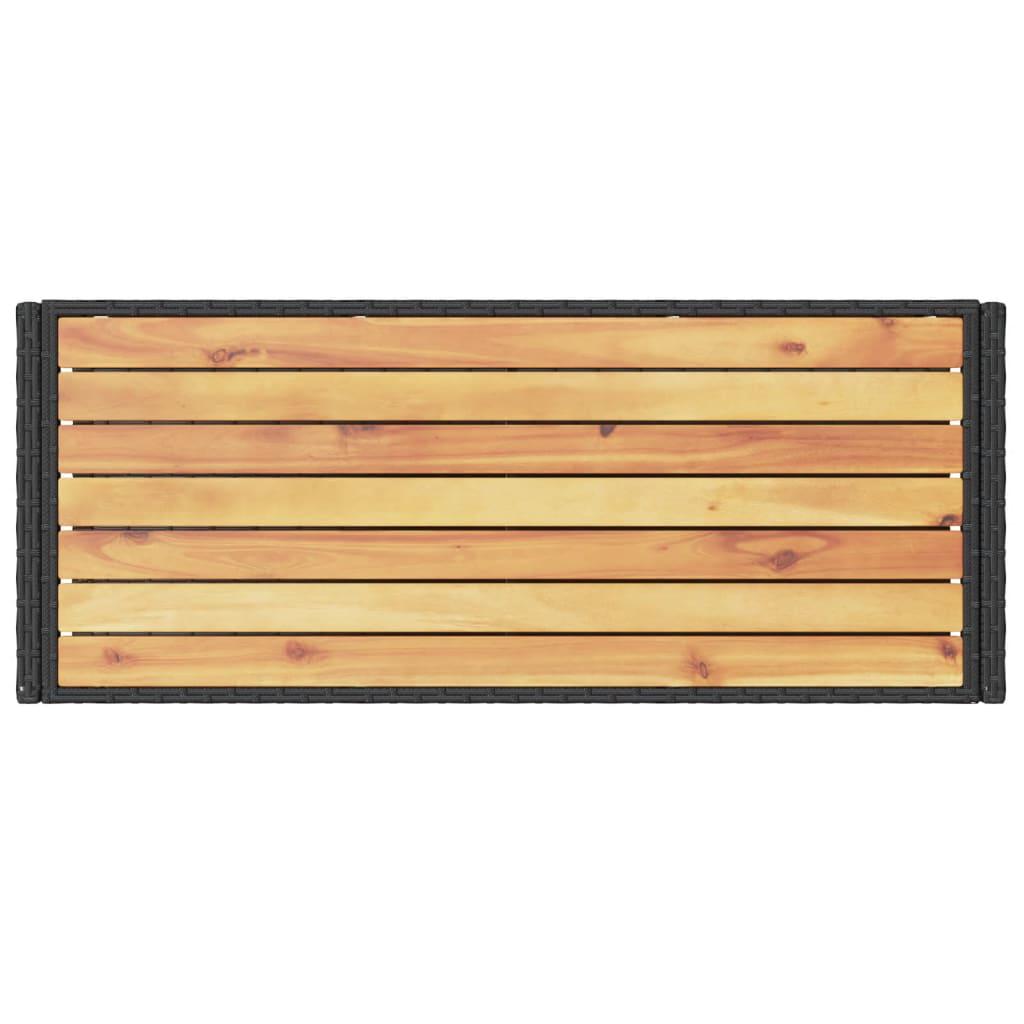 Bar Cart 3-Tier Black Poly Rattan and Solid Wood Acacia