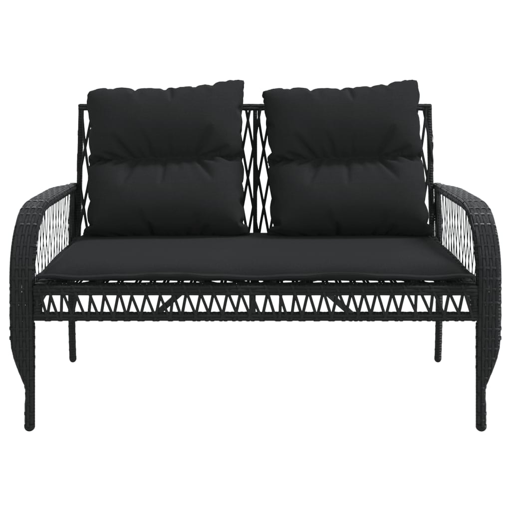 4 Piece Garden Sofa Set with Cushions Black Poly Rattan