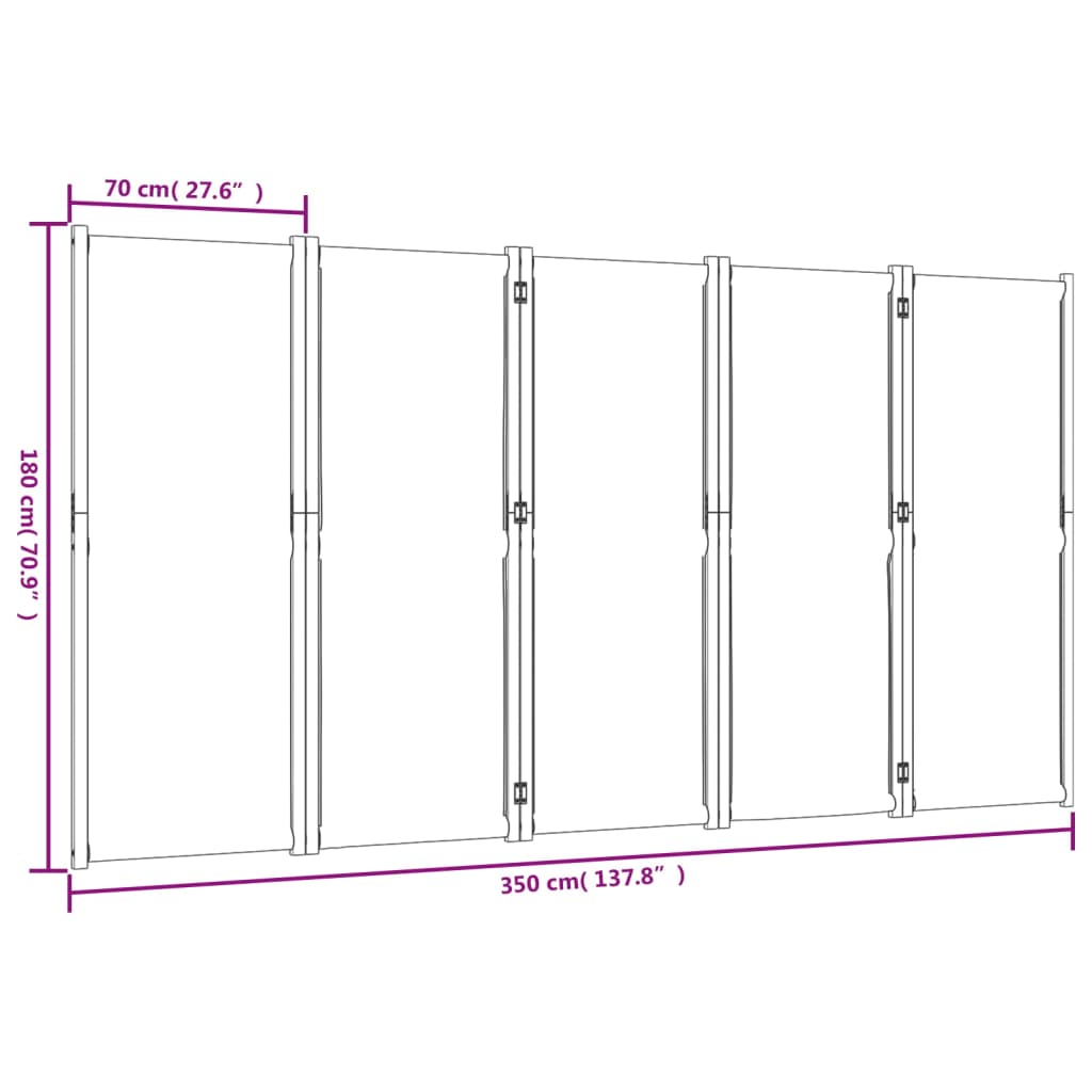 5-Panel Room Divider Light Grey 350x180 cm