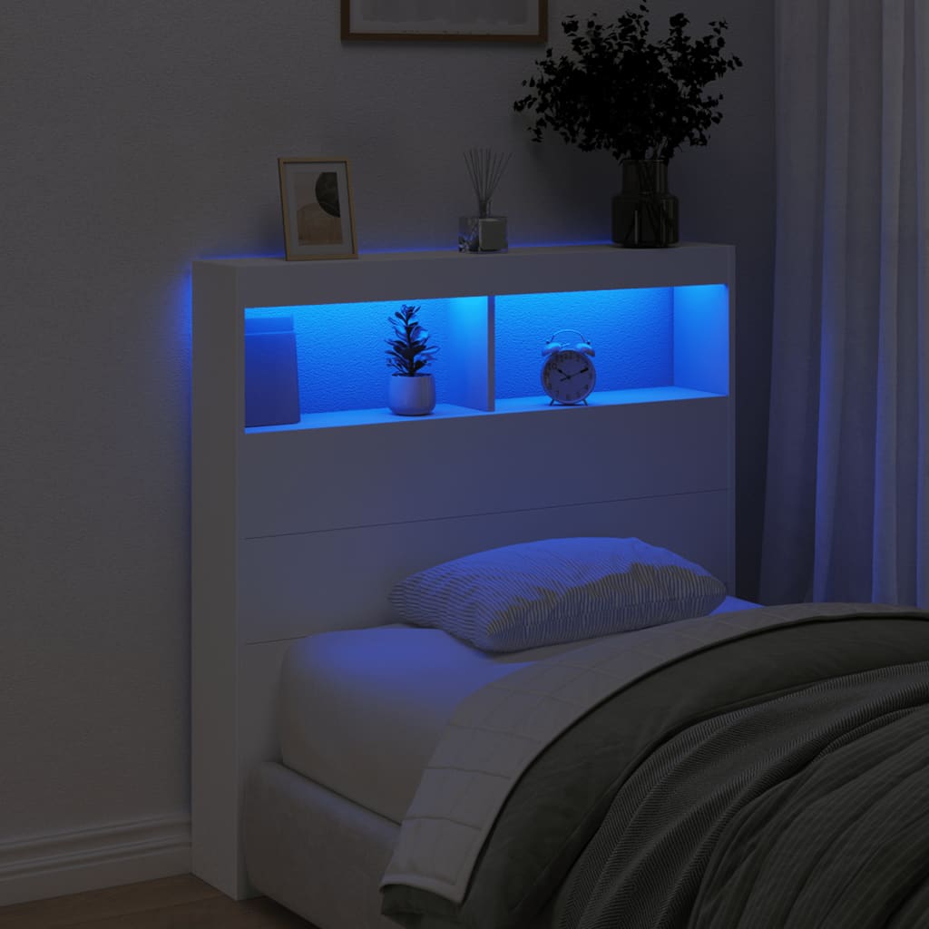 Headboard Cabinet with LED White 100 cm