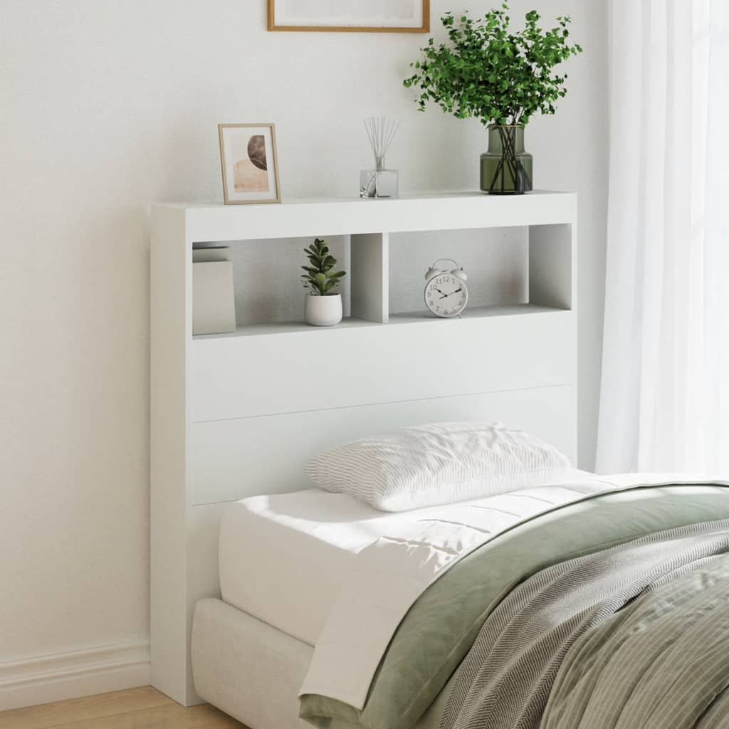 Headboard Cabinet with LED White 100 cm