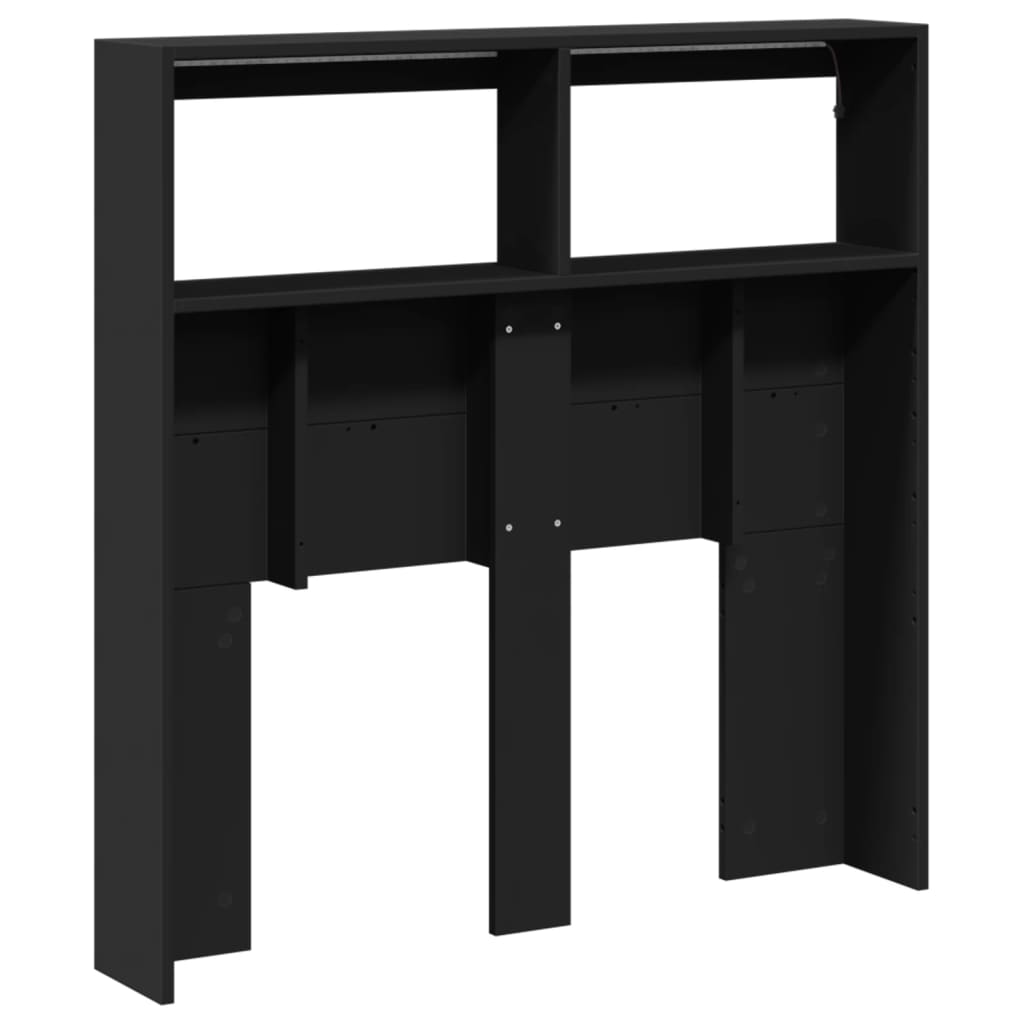 Headboard Cabinet with LED Black 100 cm