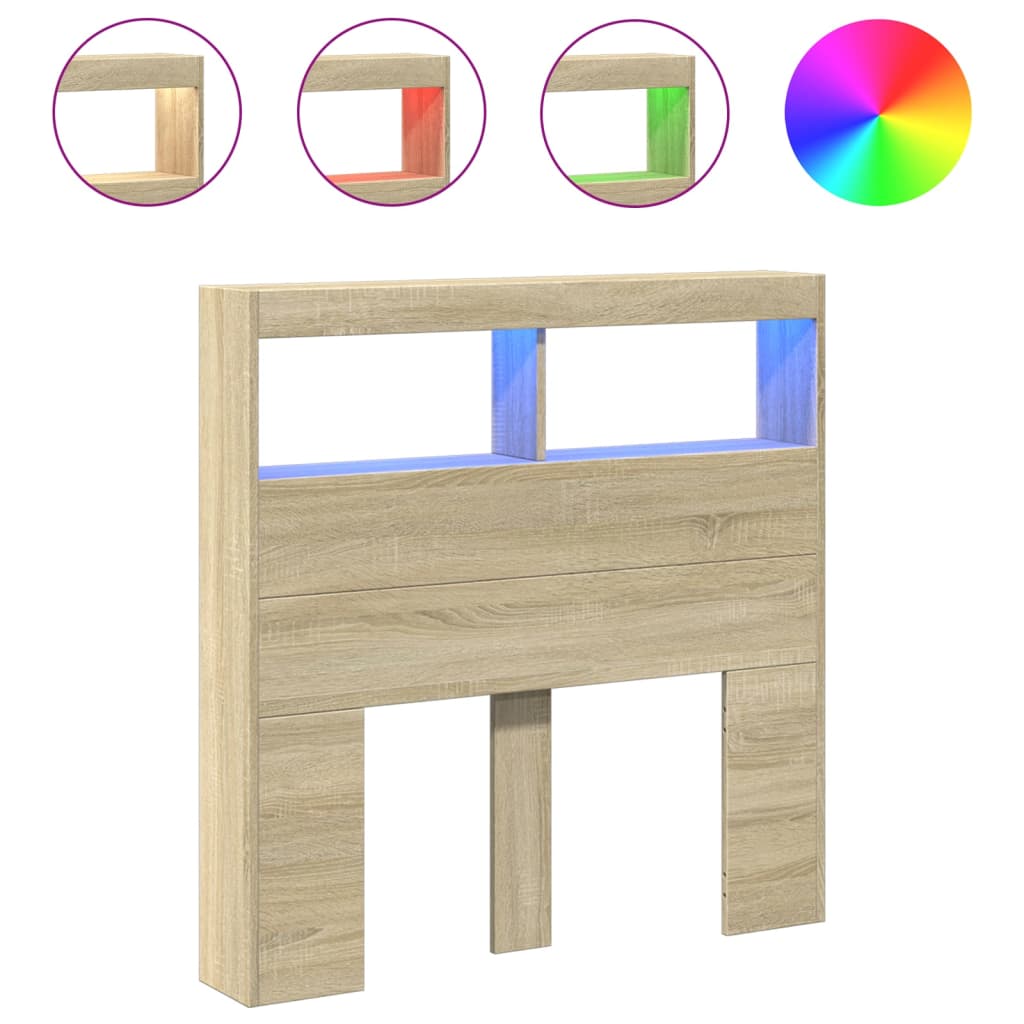 Headboard Cabinet with LED Sonoma Oak 100 cm