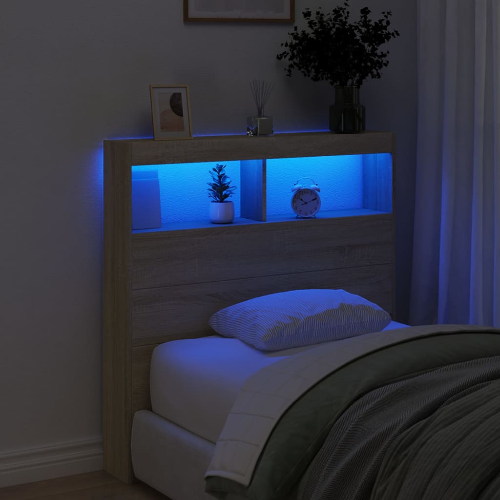 Headboard Cabinet with LED Sonoma Oak 100 cm