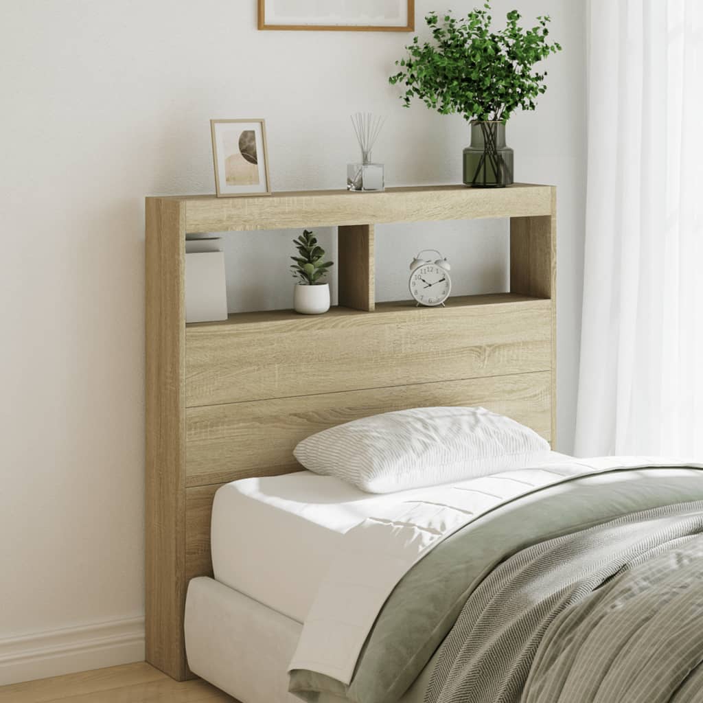 Headboard Cabinet with LED Sonoma Oak 100 cm