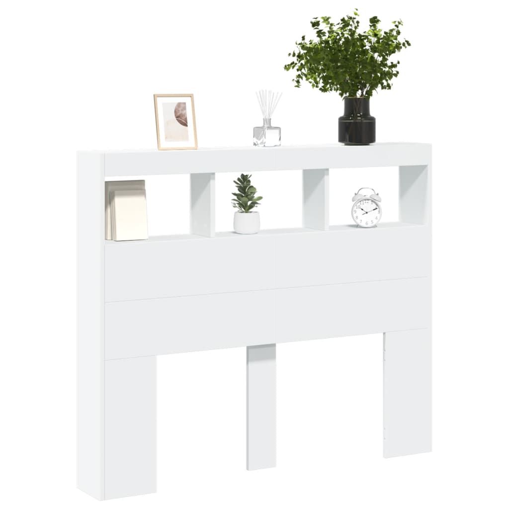 Headboard Cabinet with LED White 120 cm