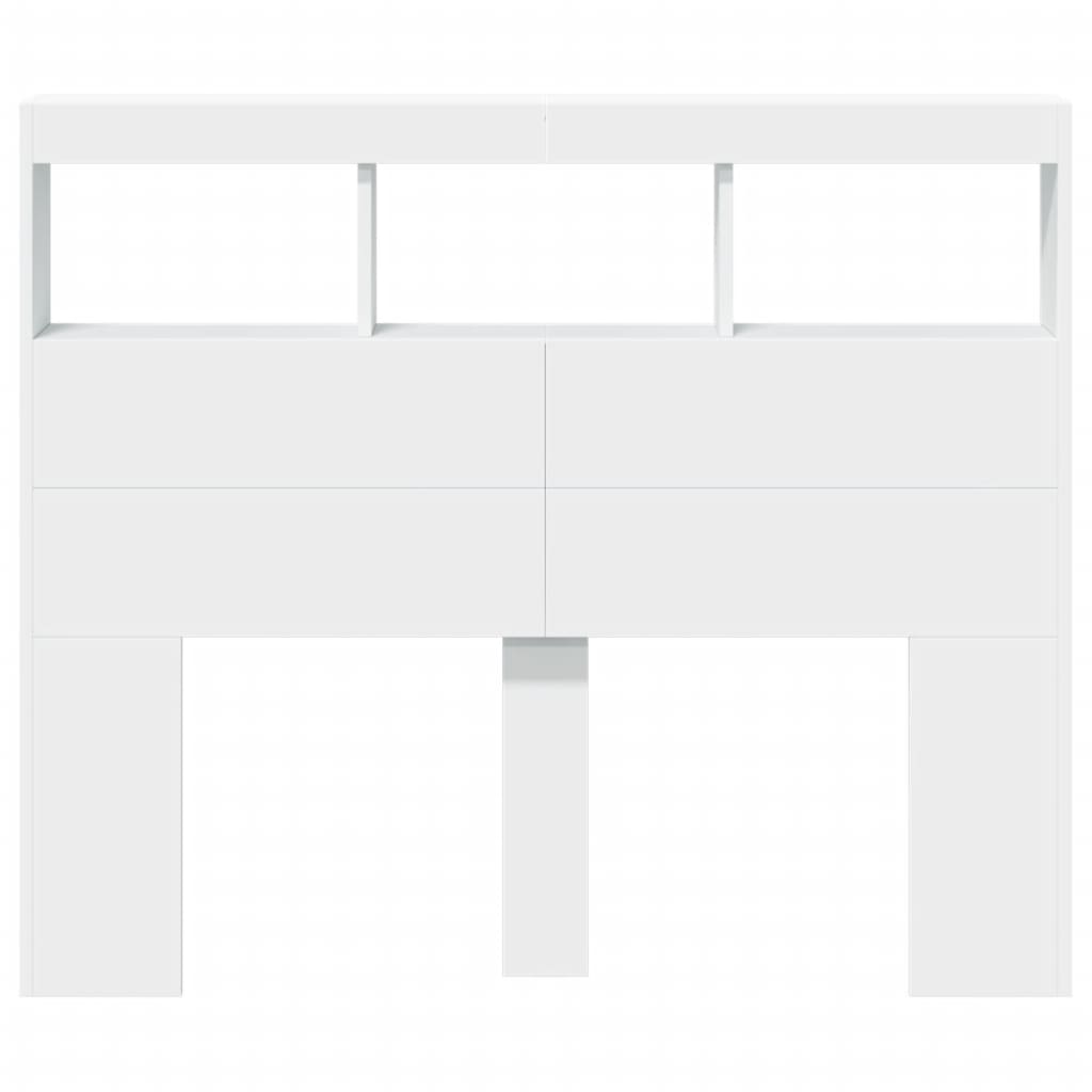 Headboard Cabinet with LED White 120 cm