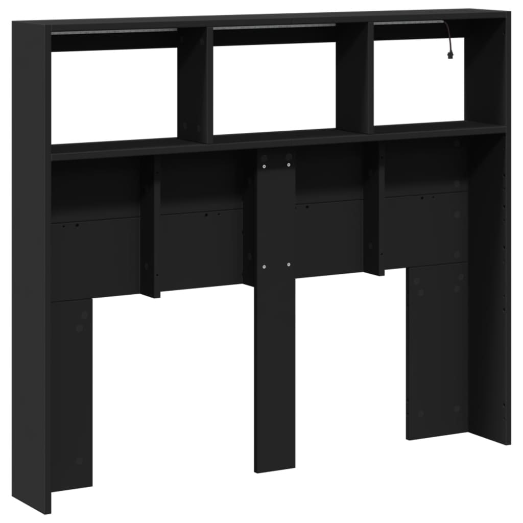 Headboard Cabinet with LED Black 120 cm