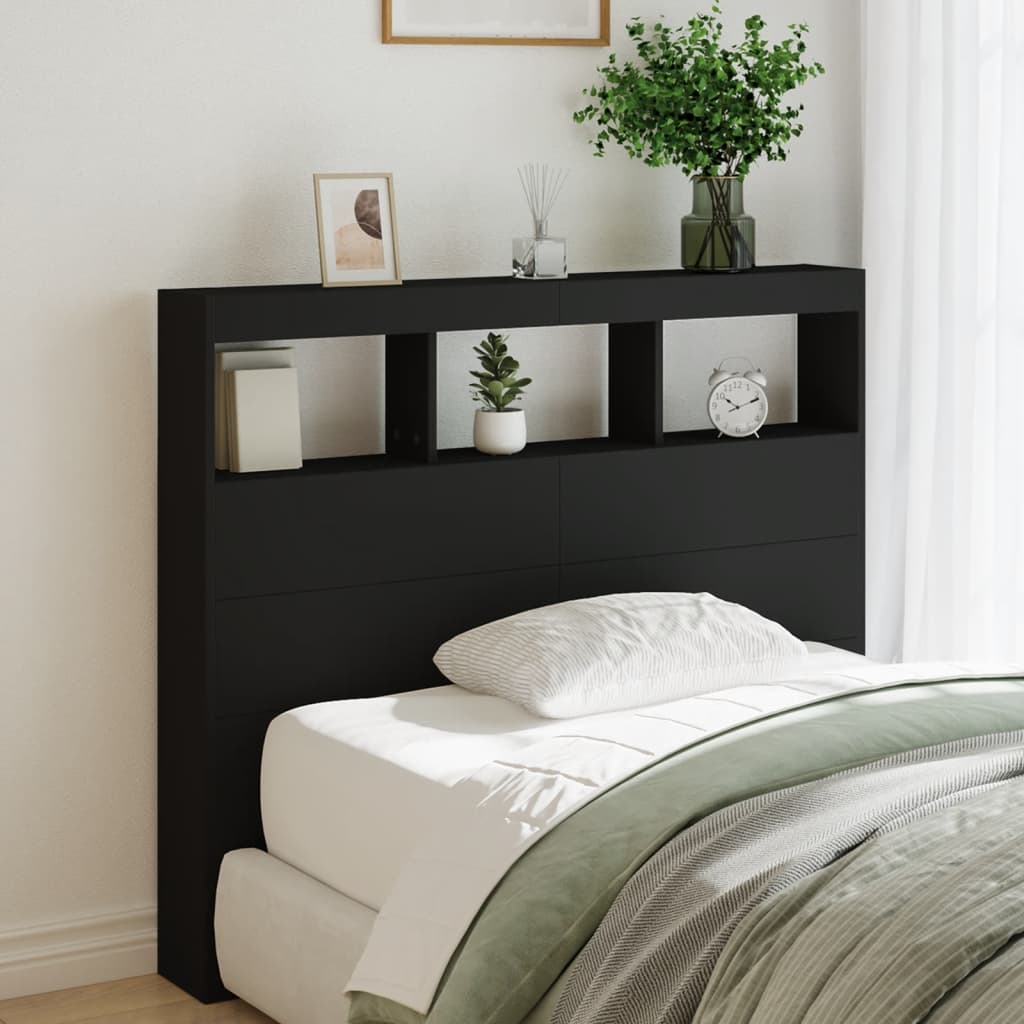 Headboard Cabinet with LED Black 120 cm