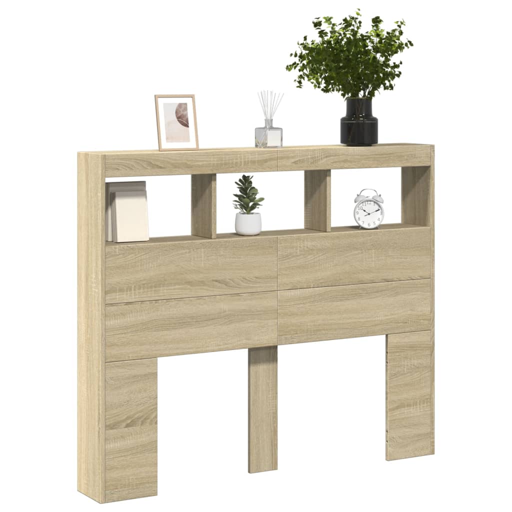 Headboard Cabinet with LED Sonoma Oak 120x17x102 cm