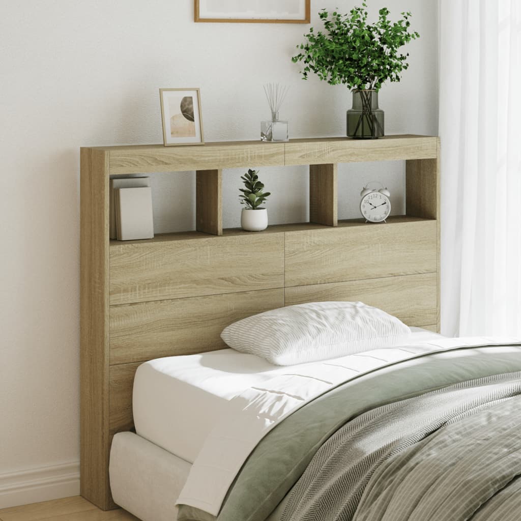 Headboard Cabinet with LED Sonoma Oak 120x17x102 cm