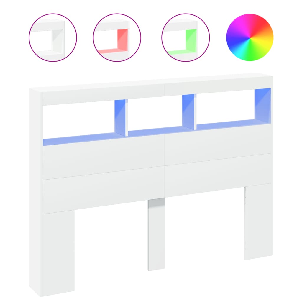 Headboard Cabinet with LED White 140 cm