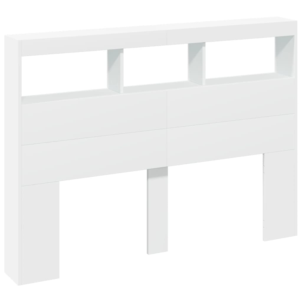 Headboard Cabinet with LED White 140 cm