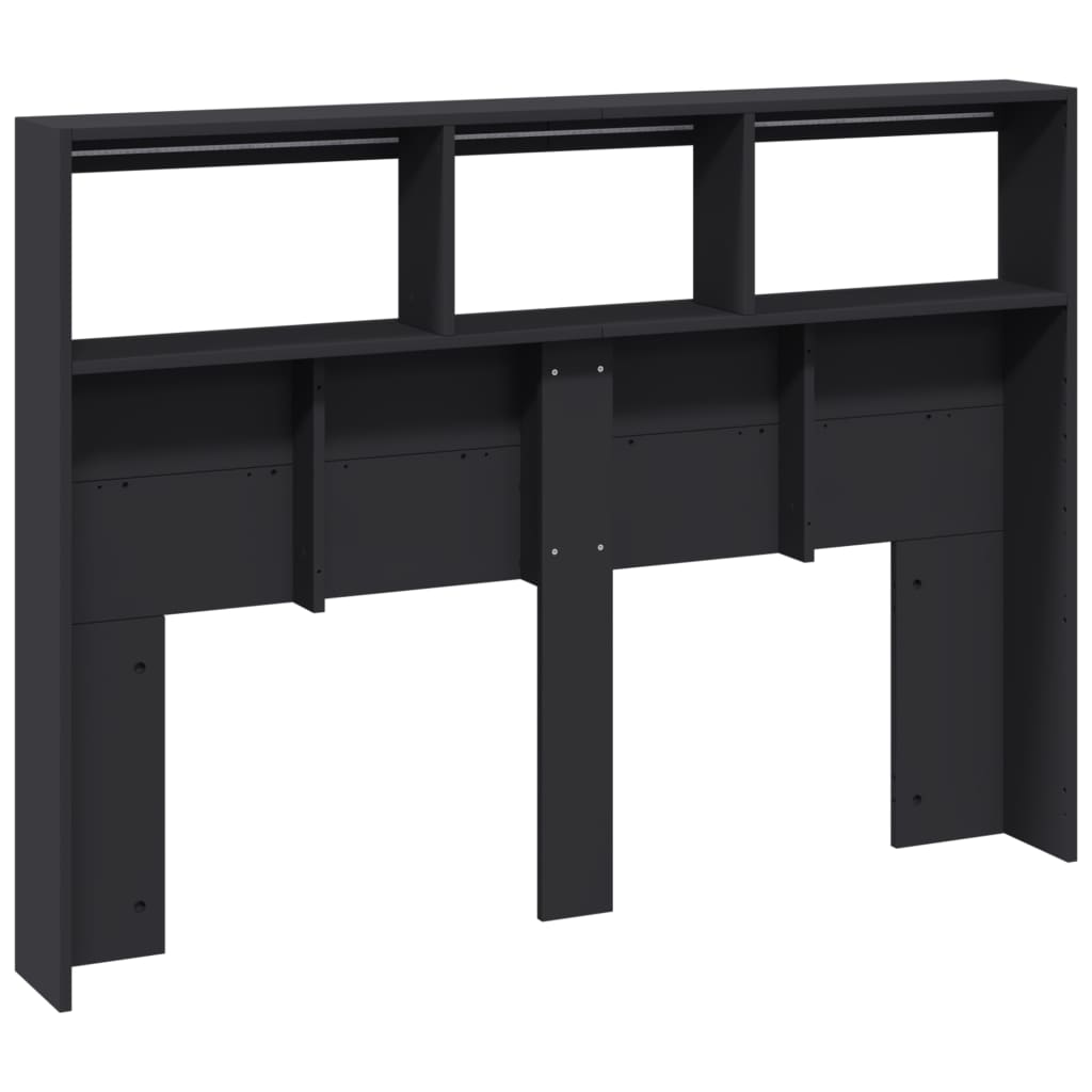 Headboard Cabinet with LED Black 140 cm