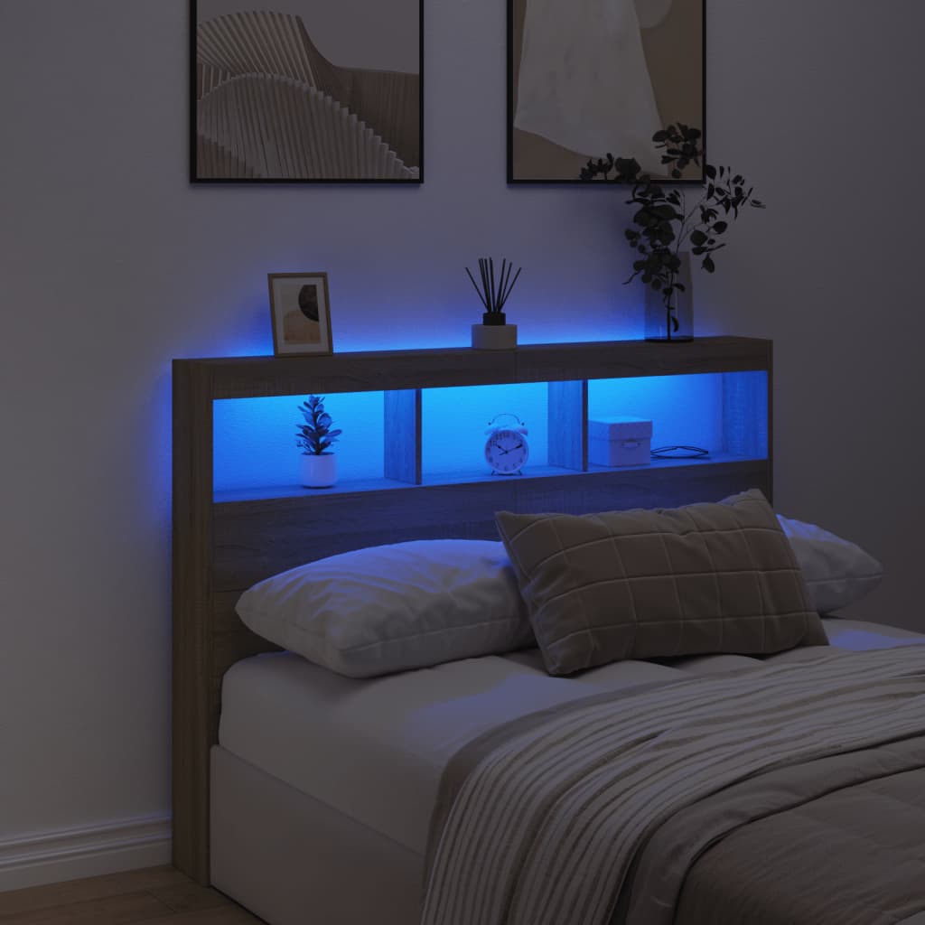 Headboard Cabinet with LED Sonoma Oak 140 cm