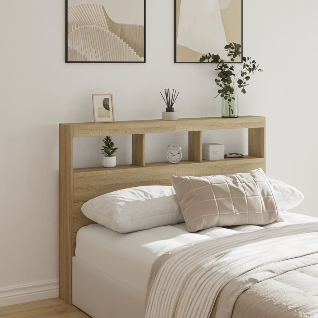 Headboard Cabinet with LED Sonoma Oak 140 cm