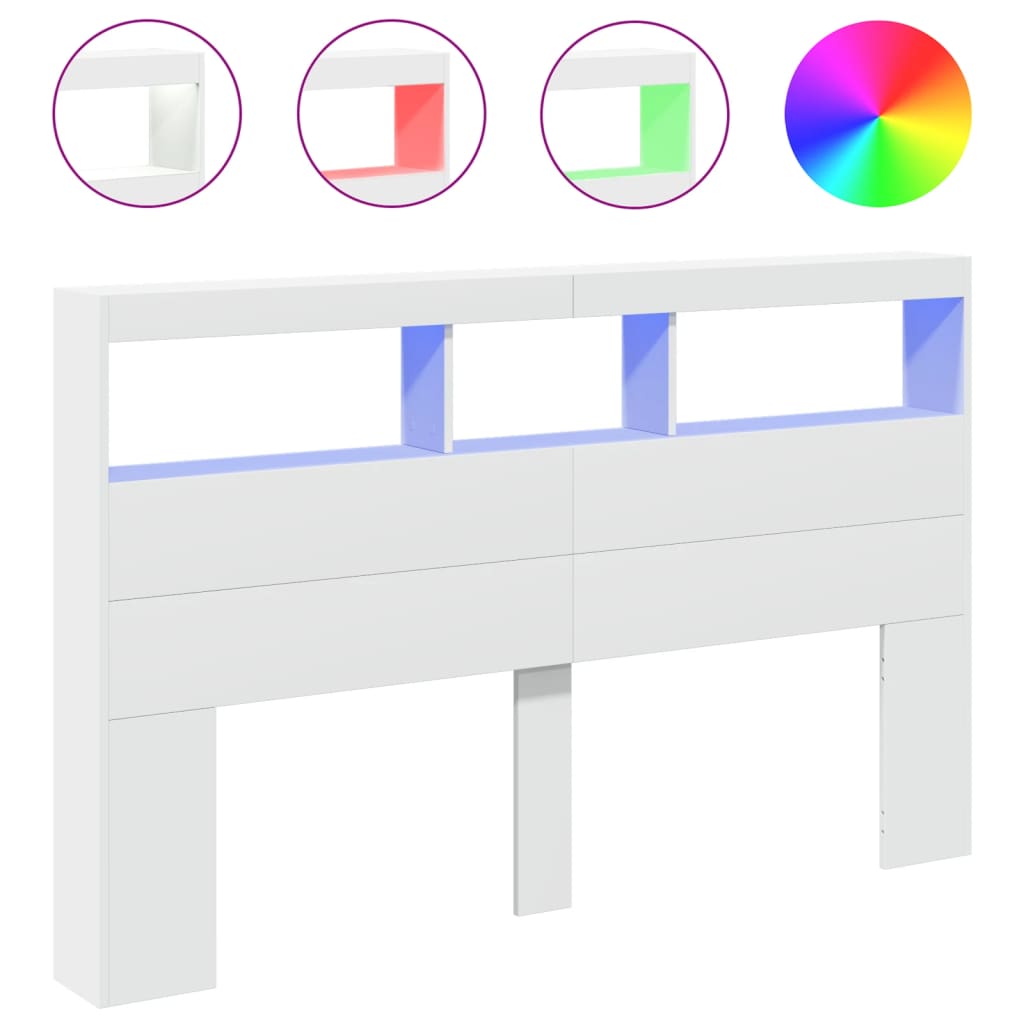 Headboard Cabinet with LED White 160x17x102 cm