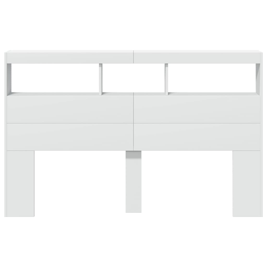 Headboard Cabinet with LED White 160 cm