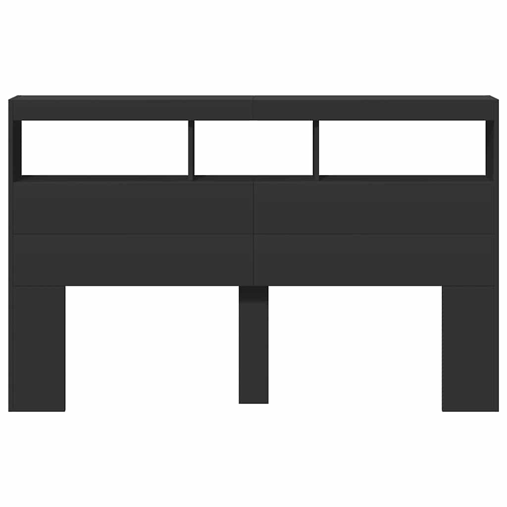 Headboard Cabinet with LED Black 160 cm
