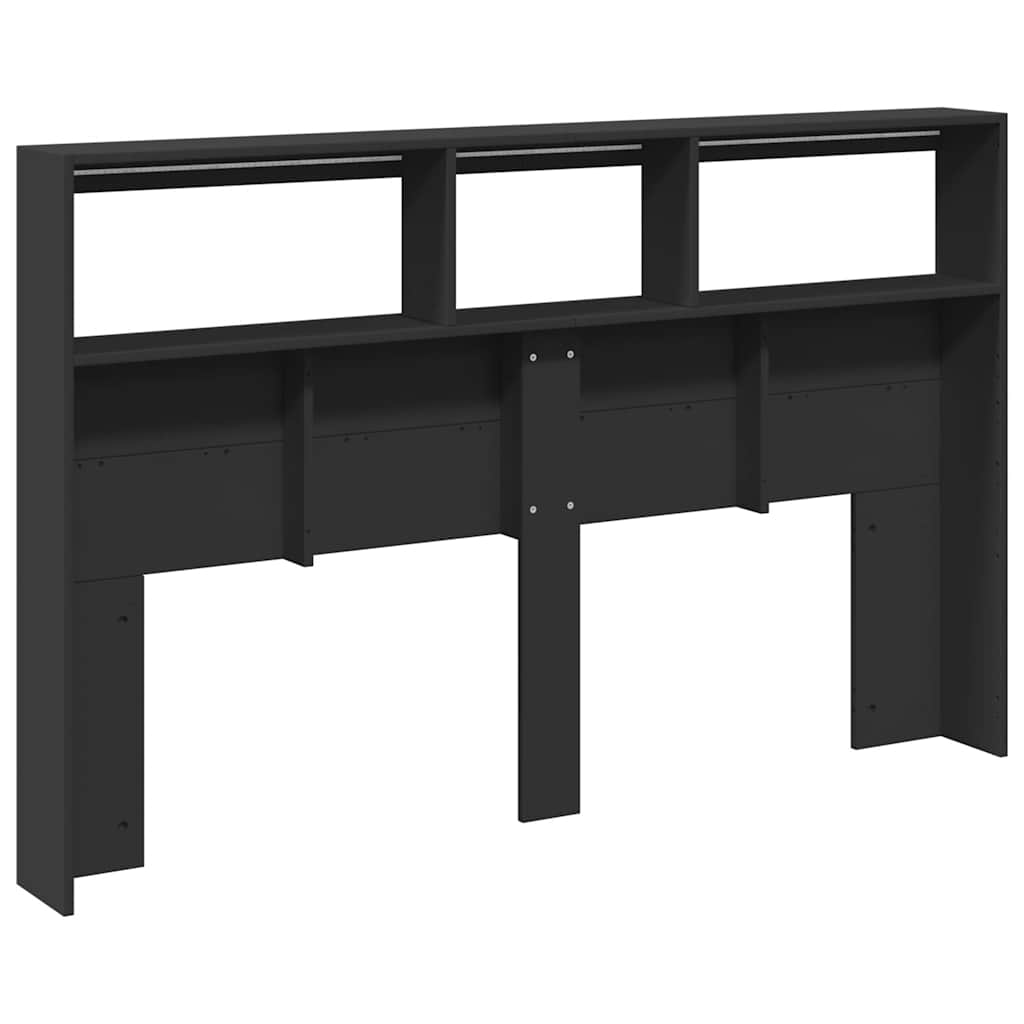 Headboard Cabinet with LED Black 160 cm