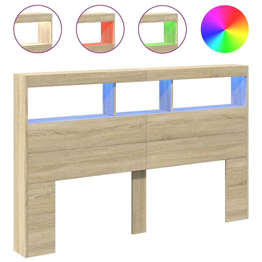 Headboard Cabinet with LED Sonoma Oak 160 cm