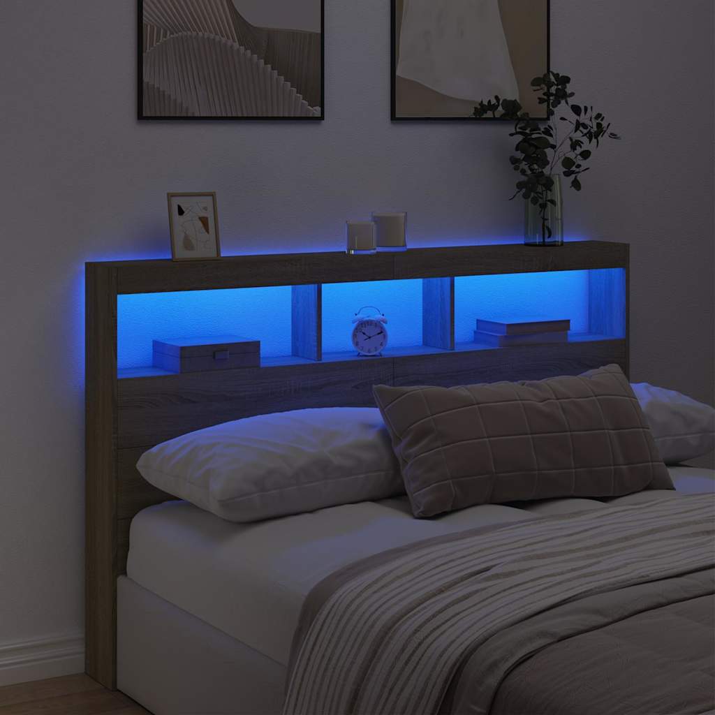 Headboard Cabinet with LED Sonoma Oak 160 cm