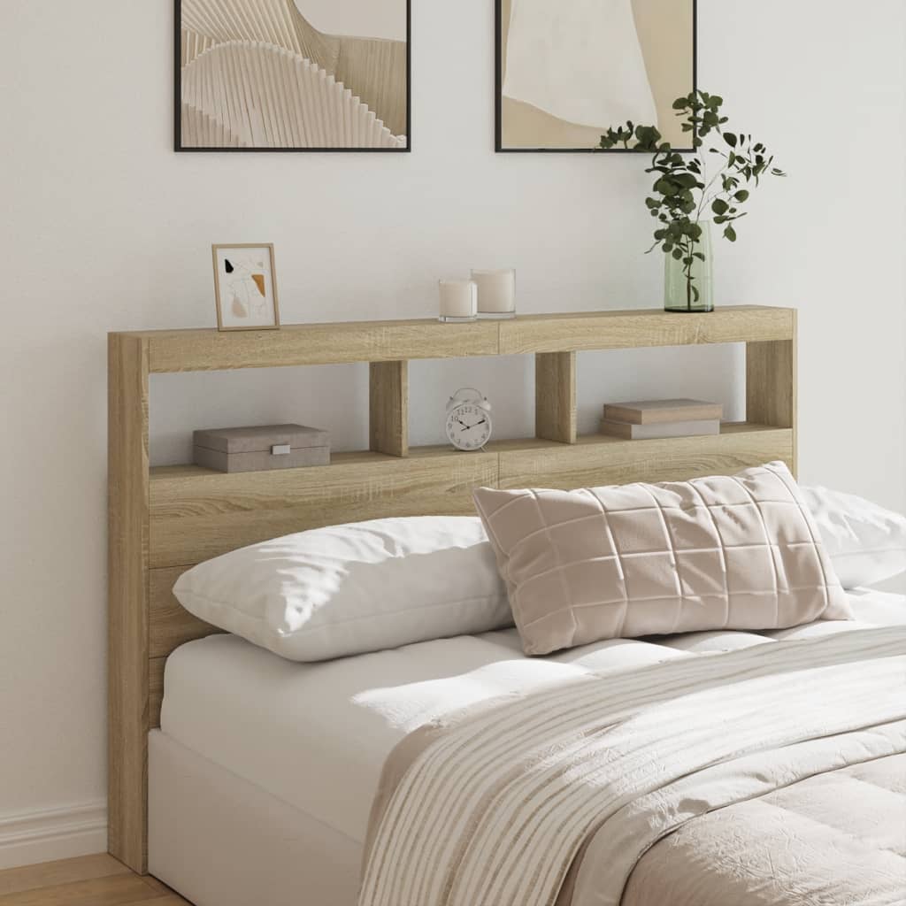 Headboard Cabinet with LED Sonoma Oak 160x17x102 cm