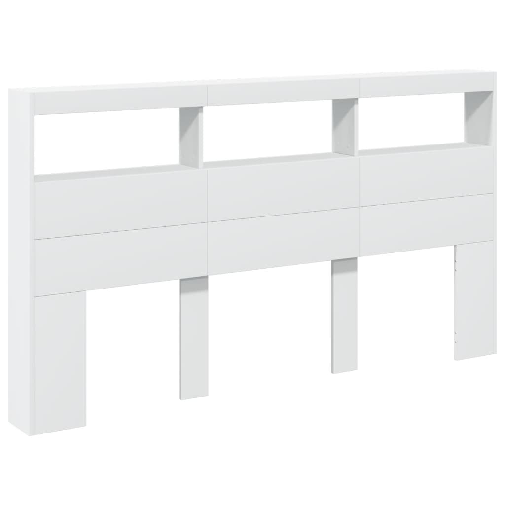 Headboard Cabinet with LED White 180 cm