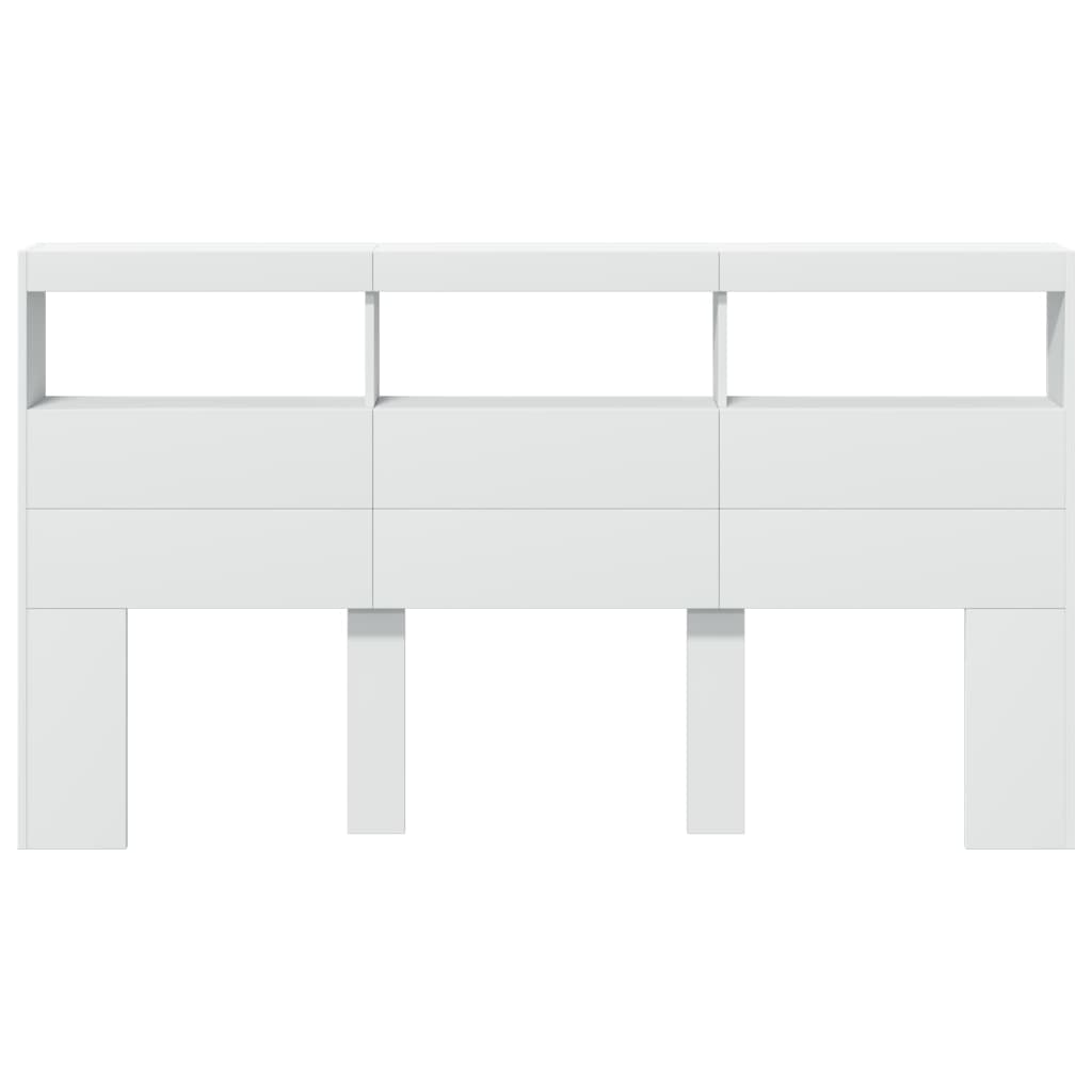 Headboard Cabinet with LED White 180 cm