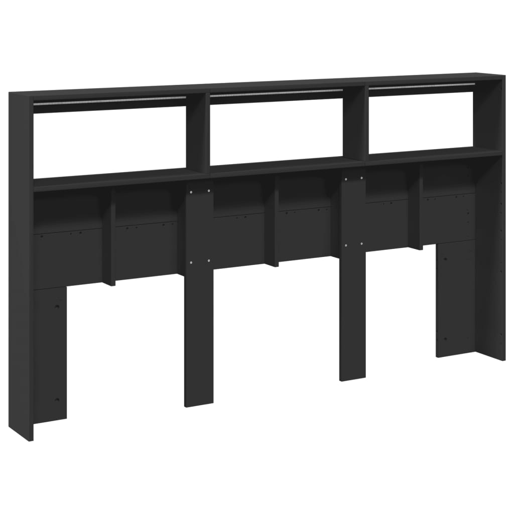 Headboard Cabinet with LED Black 180x17x102 cm